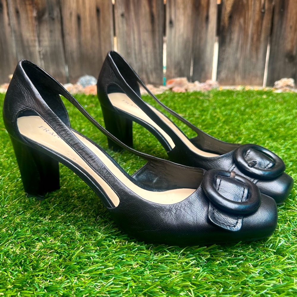 Franco Sarto Black Heels with Buckle Accent